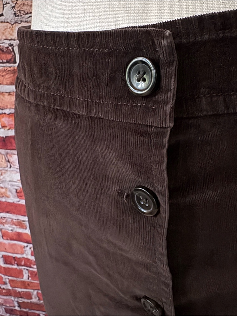Lands' End Dark Brown Button-Front A-Line Corduroy Skirt Pockets Size 12 - Picture 2 of 9